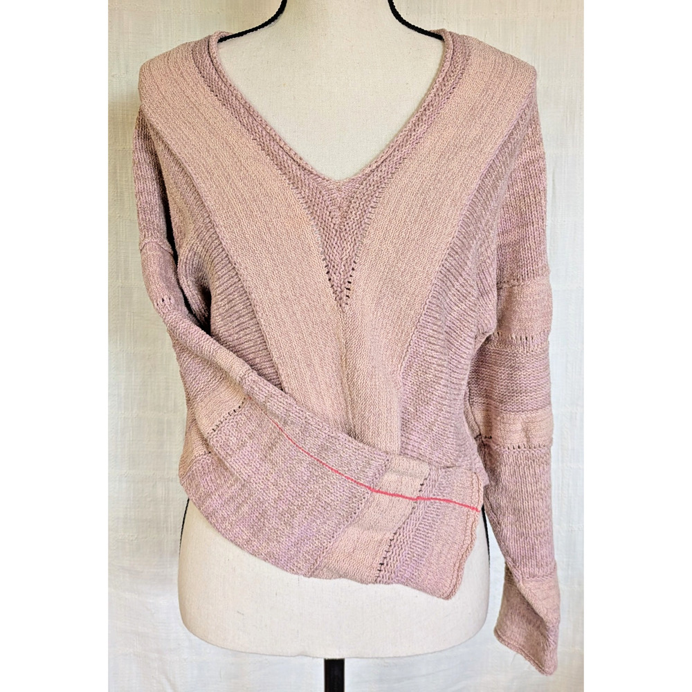 Free People Lemonade Stand V-Neck Mixed Knit Sweater Boho Crop, cute details, M